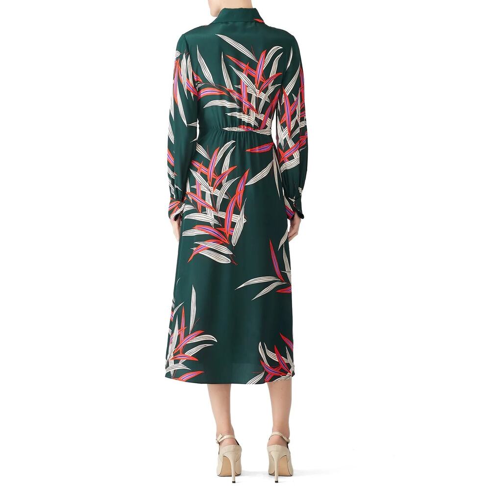 NWT DVF Diane von Furstenberg QUINCY Hunter Silk Wrap Midi Dress US10 Green - Picture 3 of 10
